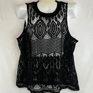 Mirror Image Black Lace Sleeveless Tank Top Geometric Sheer Plus Size 2X